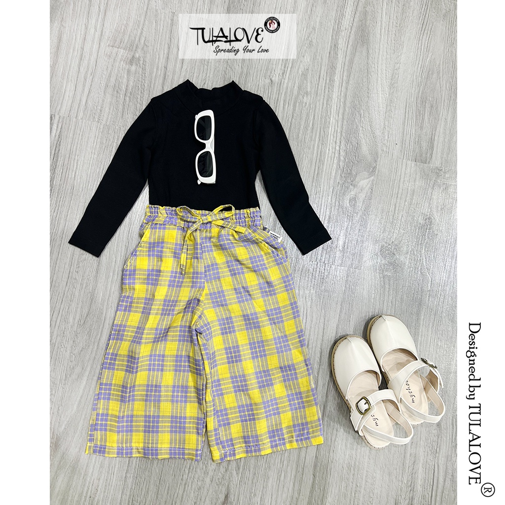 Áo Thu Đông Bé Gái Cổ 3 Phân Vải Zip, Quần Suông Kẻ Ống Rộng Cho Bé Gái, Phối Set Bé Gái Cực Đẹp Tulalove