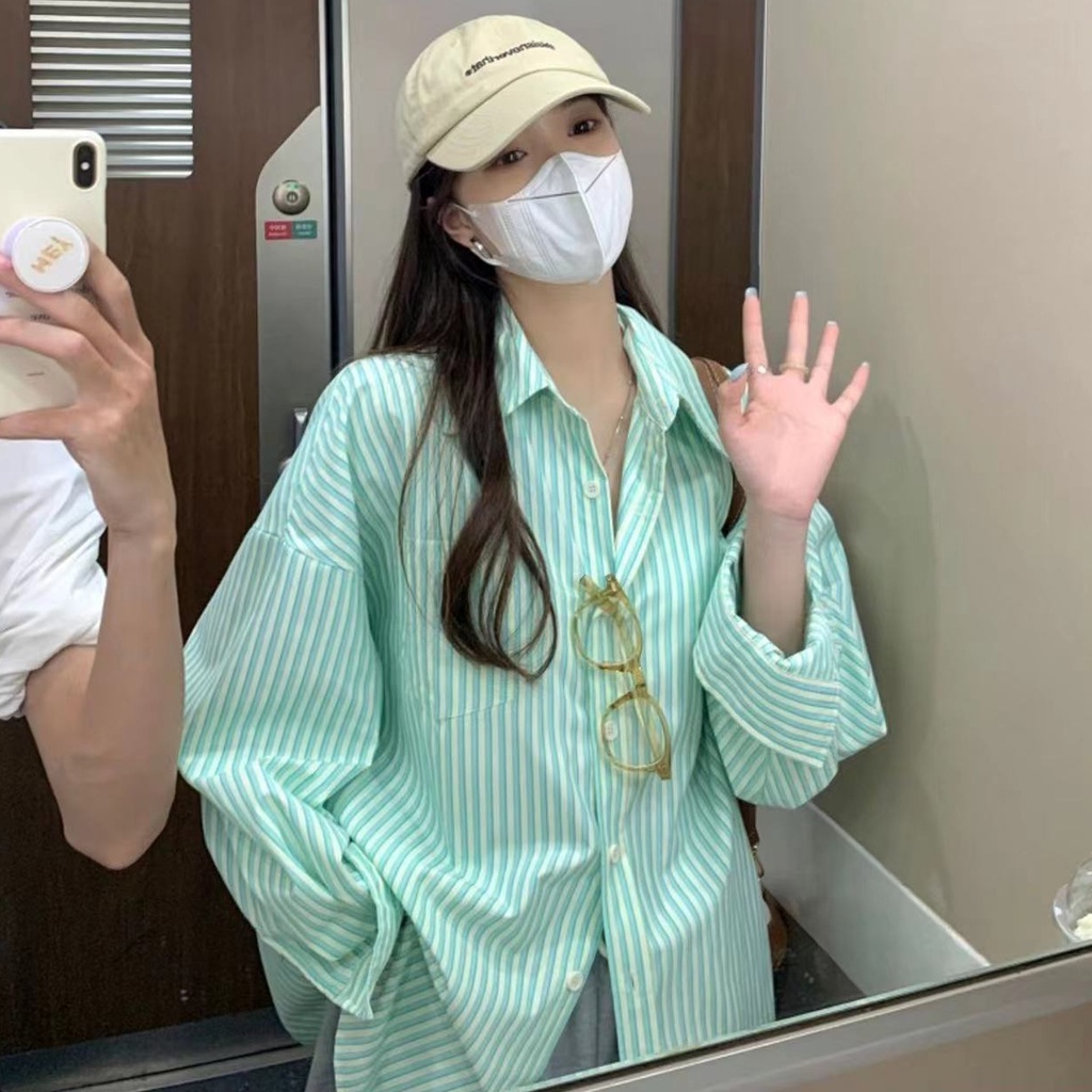 Áo sơ mi SUXI dài tay họa tiết kẻ sọc trẻ trung thanh lịch dành cho nữ