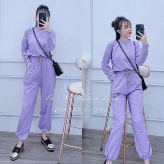 bộ nữ thu đông áo croptop dài tay quần jogger in chữ Come..cá tính