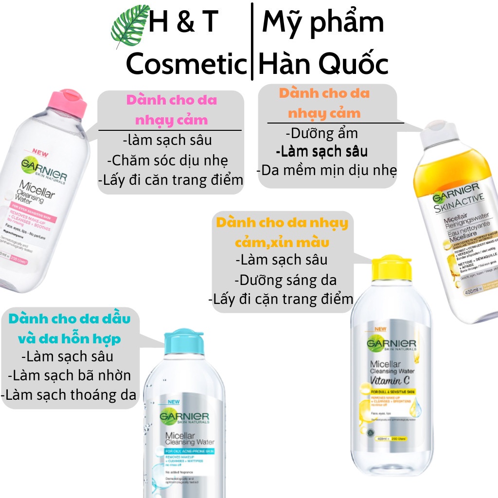 Nước tẩy trang GARNIER cho da dầu da nhạy cảm làm sạch sâu giúp da mềm mịn 400ml