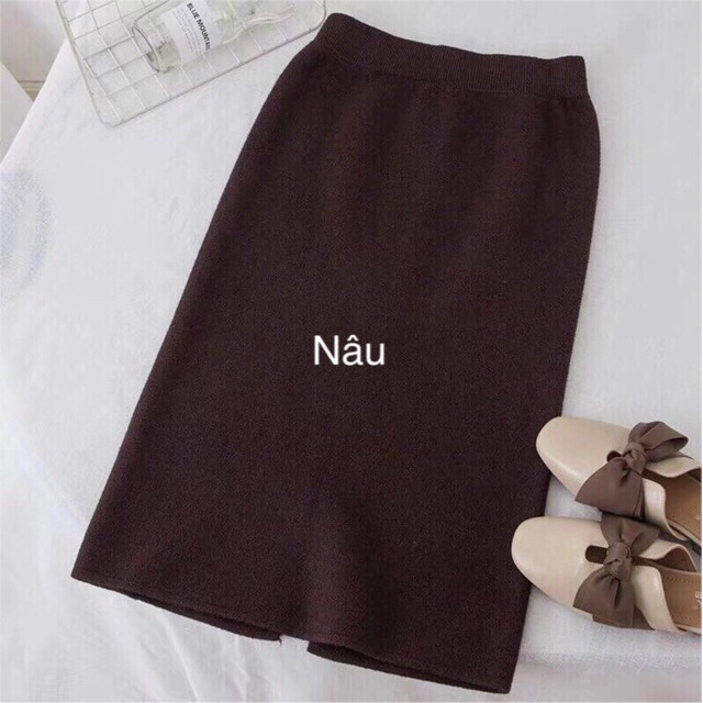 Chân váy len xẻ sau, Chân váy dáng ôm cạp cao vải len dày dặn co giãn CV1813 - NhiNhi Shop