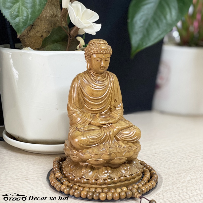 Tượng Phật Thích Ca Mâu Ni Để Xe Ô Tô Bằng Gỗ Bách Xanh  , Tượng PHật Thích Ca Ngồi Thiền Đài Sen đặt Taplo Otoo