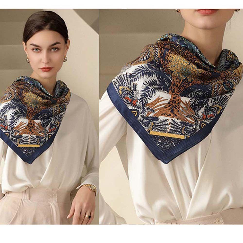 Qqmall Khăn Quàng Cổ Lụa Hình Vuông Lớn Phong Cách Vintage Trang Trí Đa Ứng Dụng Cho
