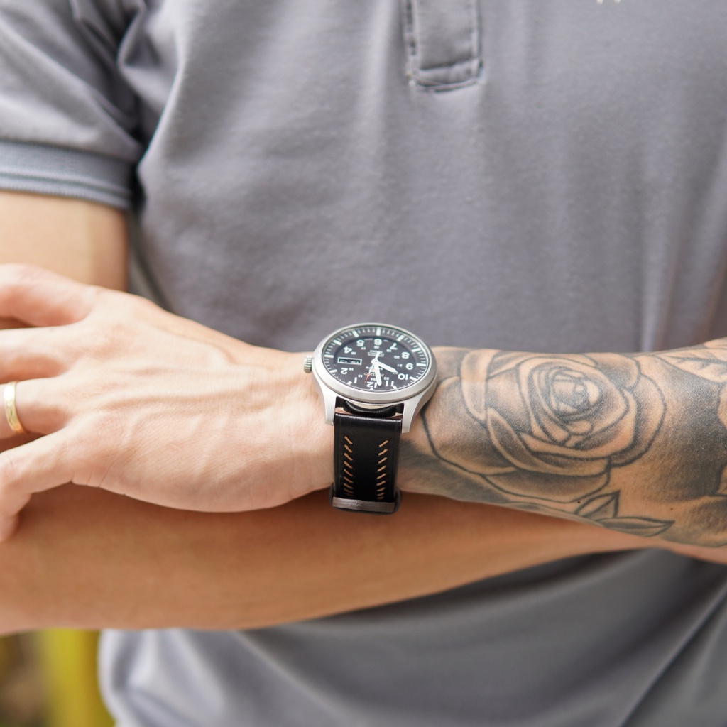 Dây đồng hồ da bò 2 mặt, dây da đồng hồ cao cấp handmade khâu tay thủ công size 18mm, 20mm, 22mm, 24mm