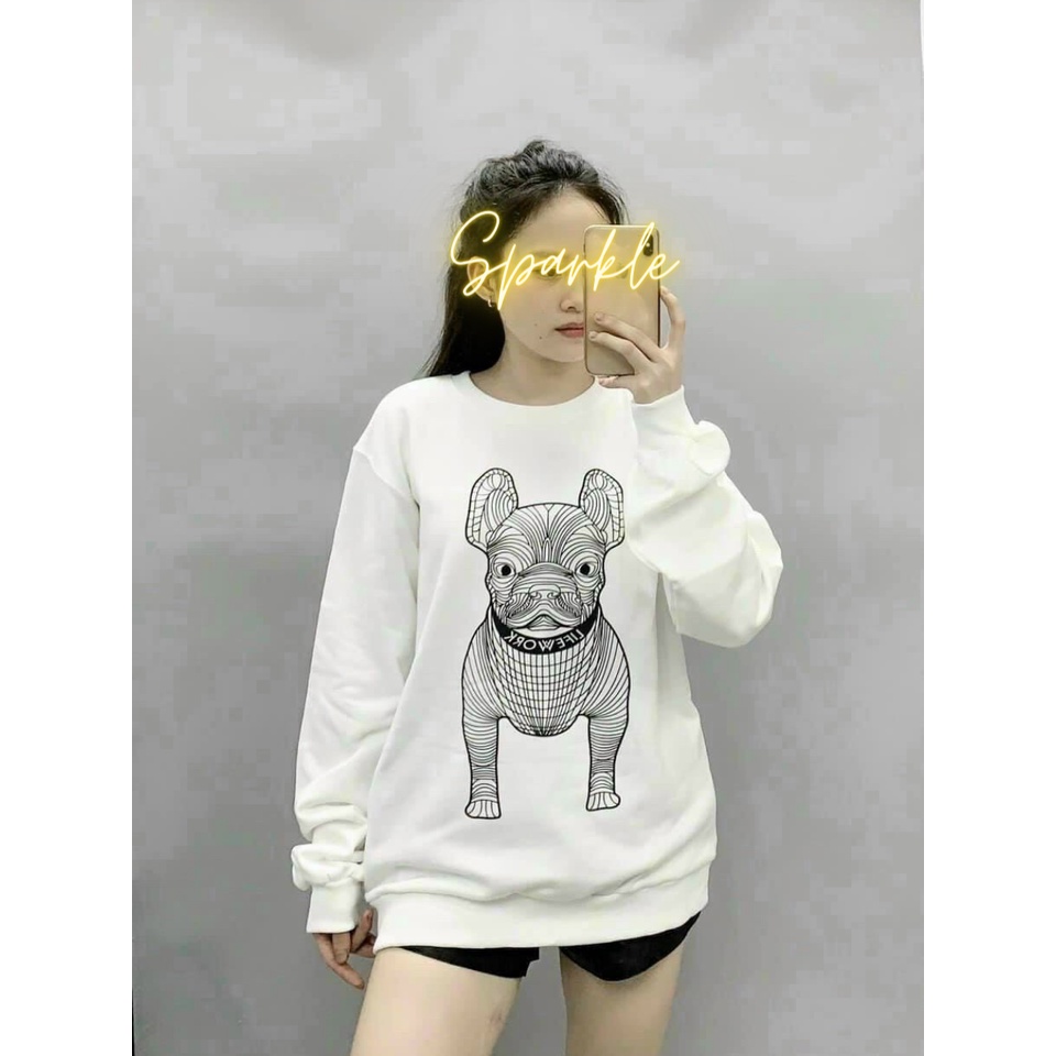 Áo nỉ sweater nỉ ngoại dày dặn form rộng , Áo hình con chó Swt form rộng  Okella