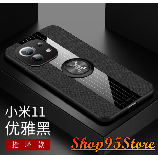 Ốp lưng vải jean Xiaomi Mi 11 họa tiết kẻ sọc cao cấp