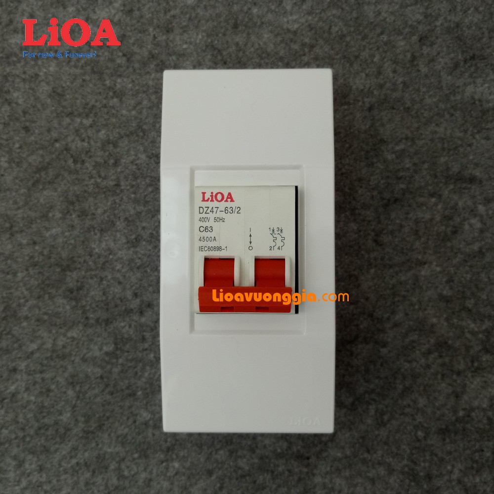 Combo cầu dao tự động chống quá tải và ngắn mạch LiOA 63A loại 2 cực - Lắp nổi