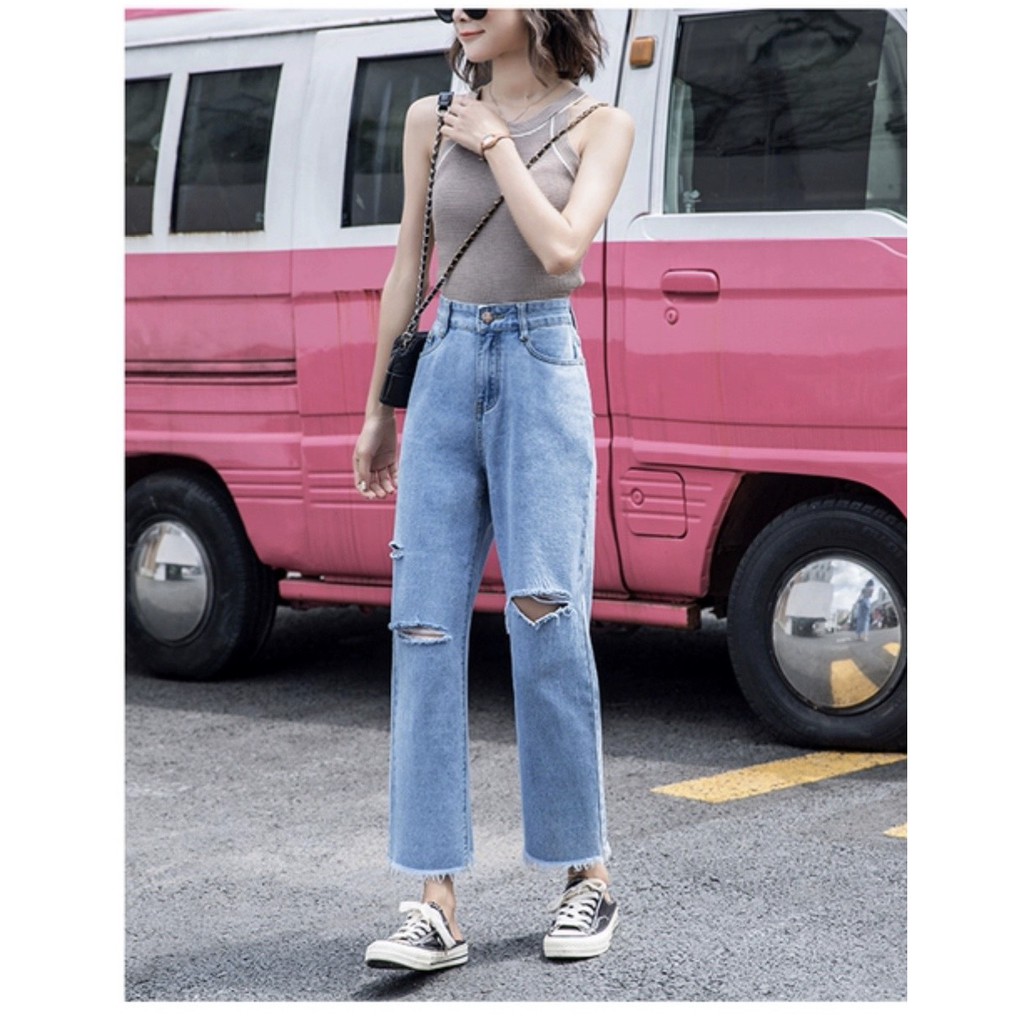 [Mã WASTMAY giảm 15% tối đa 30K đơn 150K] Quần jean baggy nữ 9 tấc ống suông rộng rách đẹp | BigBuy360 - bigbuy360.vn