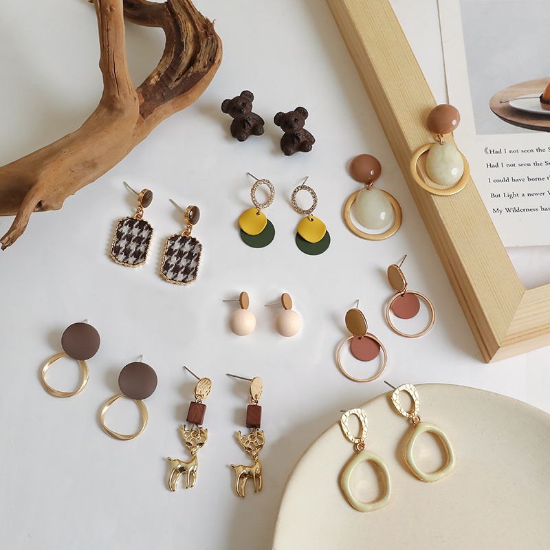 Bông Tai Mạ Bạc 2024 Kiểu Dáng Đơn Giản Phong Cách retro Hàn Quốc Mới