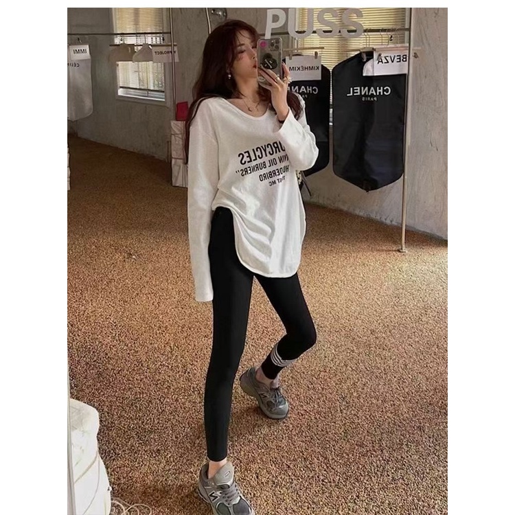 Áo Thun Nữ Dài Tay Cổ Chữ U Xẻ Tà Thời Trang Mùa Thu Mới