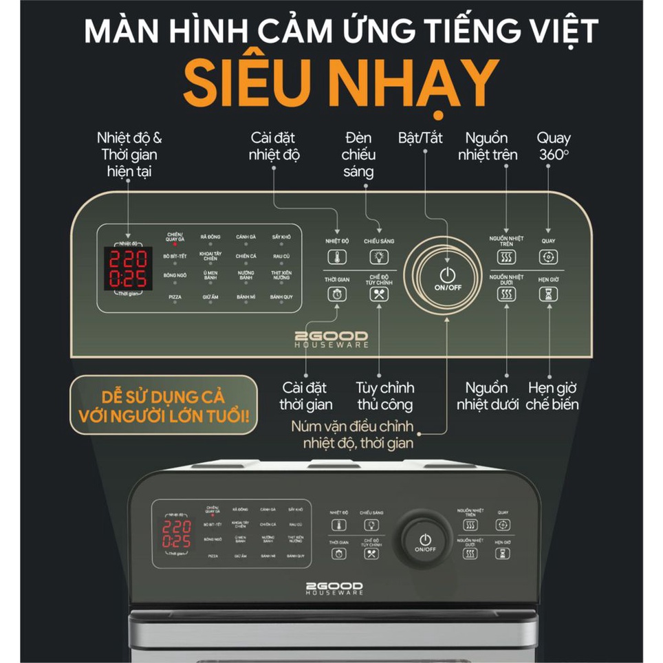 Nồi Chiên Không Dầu 2GOOD Vortex S-20 Air Fryer Oven 14.5L - Chính Hãng Bảo Hành 12 Tháng