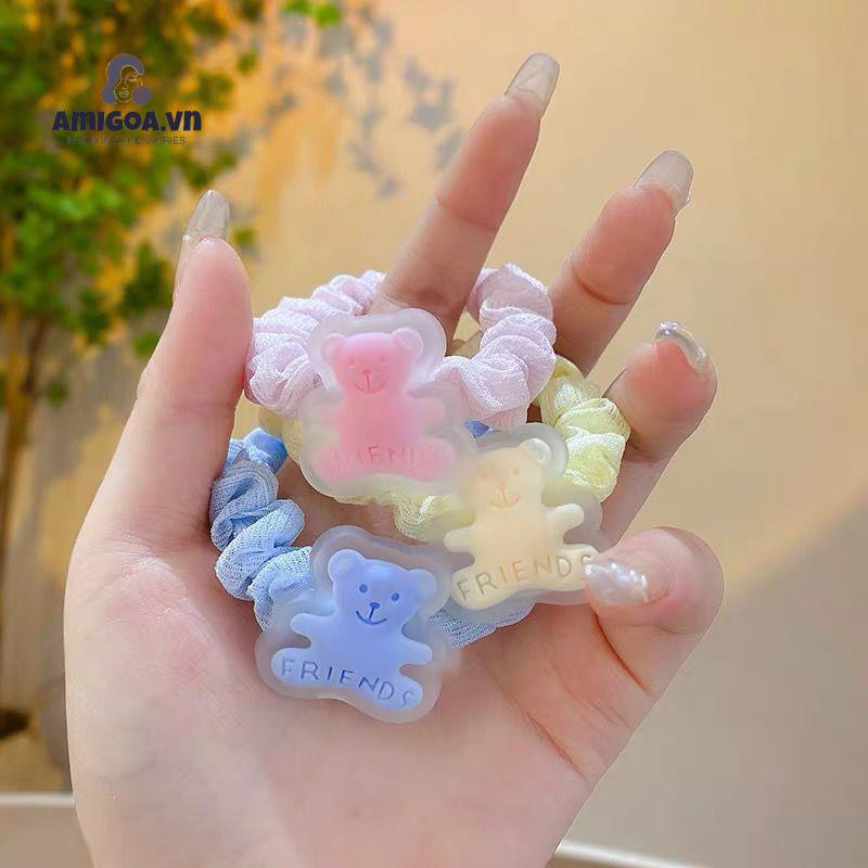 Dây Cột Tóc/Vòng Tay Hai Mặt Hình Gấu Hoạt Hình Dễ Thương Đa Năng Cho Cặp Đôi