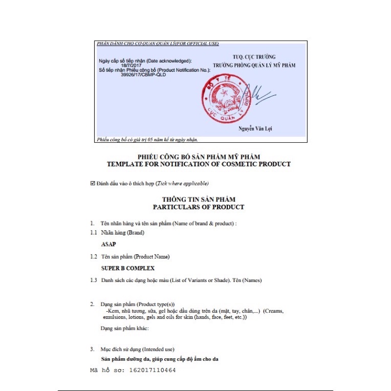 Tinh chất serum tái tạo da ngừa mụn mờ sẹo nhăn thâm Asap super B complex