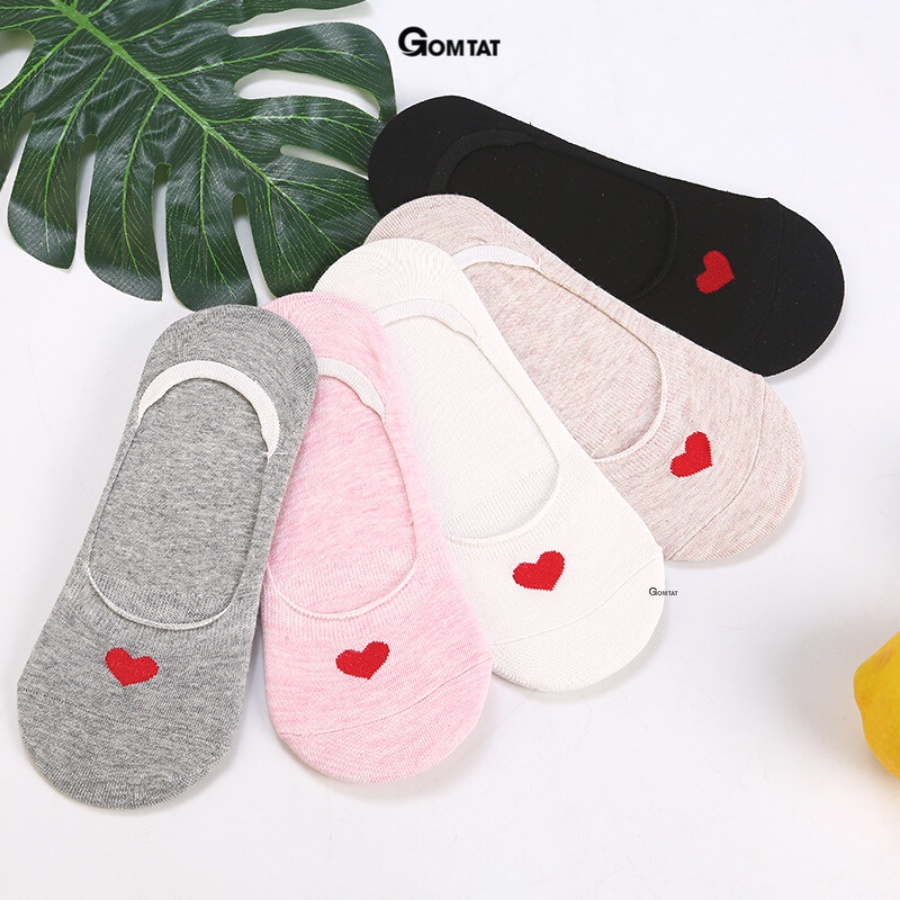 Set 5 đôi tất vớ lười nữ GOMTAT họa tiết trái tim có đệm cao su chống tuột gót, chất liệu mềm mại êm chân - LUOITRAITIM