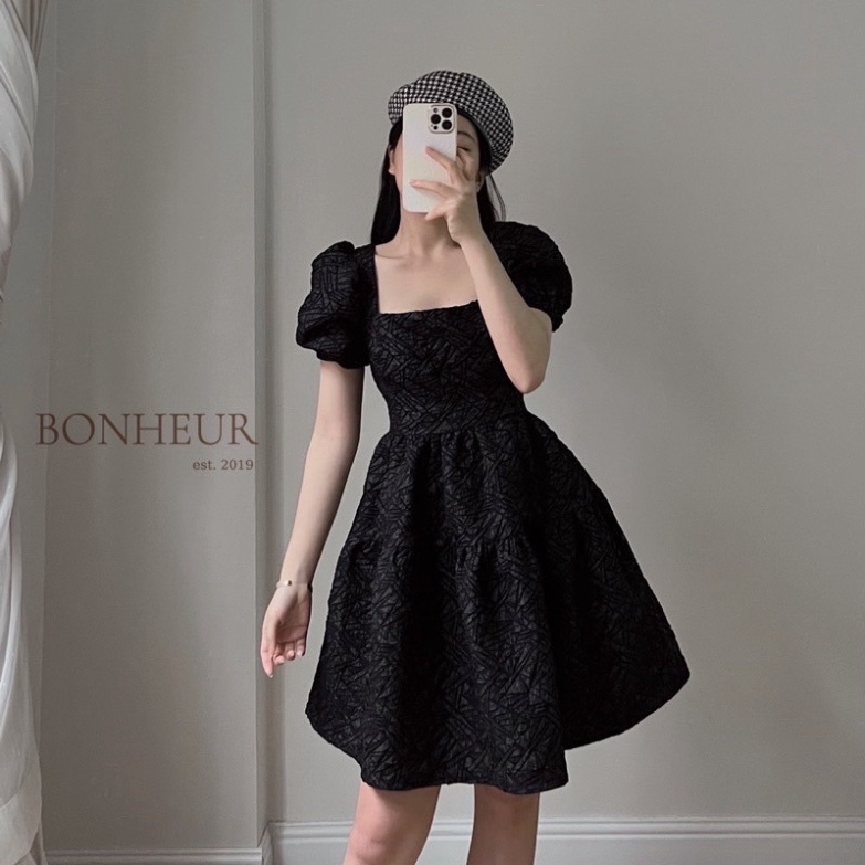 Váy cổ hình vuông tay bồng uốn lượn hở lưng buộc dây thời thượng V02 váy xinh hot trendy - babydoll