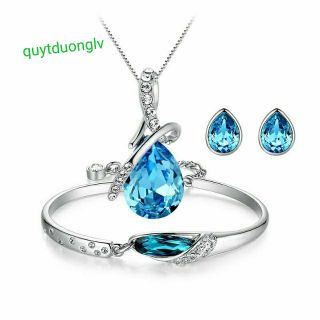 🍊 Bộ Trang Sức 3 Món Dây Chuyền - Bông Tai - Vòng Tay đính hạt xanh dương