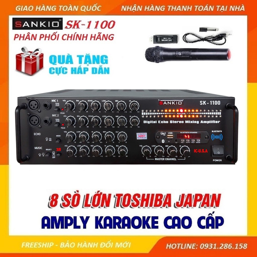 [Giá rẻ Online] Amply Karaoke USB Bluethooth - Ampli Bluetooth 8 sò lớn Toshiba - có quạt gió - Tặng 1 micro không dây