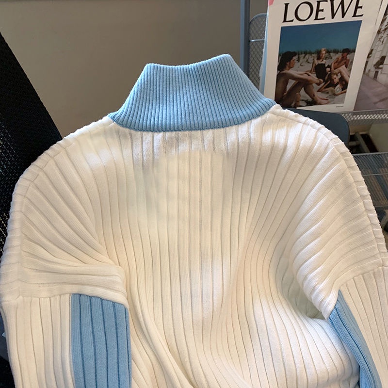 Áo Sweater Nữ Tay Dài Cổ Lọ Màu Sắc Tương Phản In Hình Gấu Đáng Yêu  tao bao