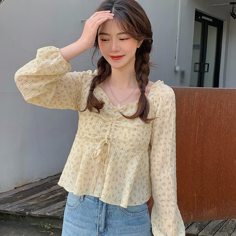 Áo Kiểu Chất Chiffon Hoạ Tiết Hoa Thiết Kế Cổ Chữ V Nữ Tính | BigBuy360 - bigbuy360.vn