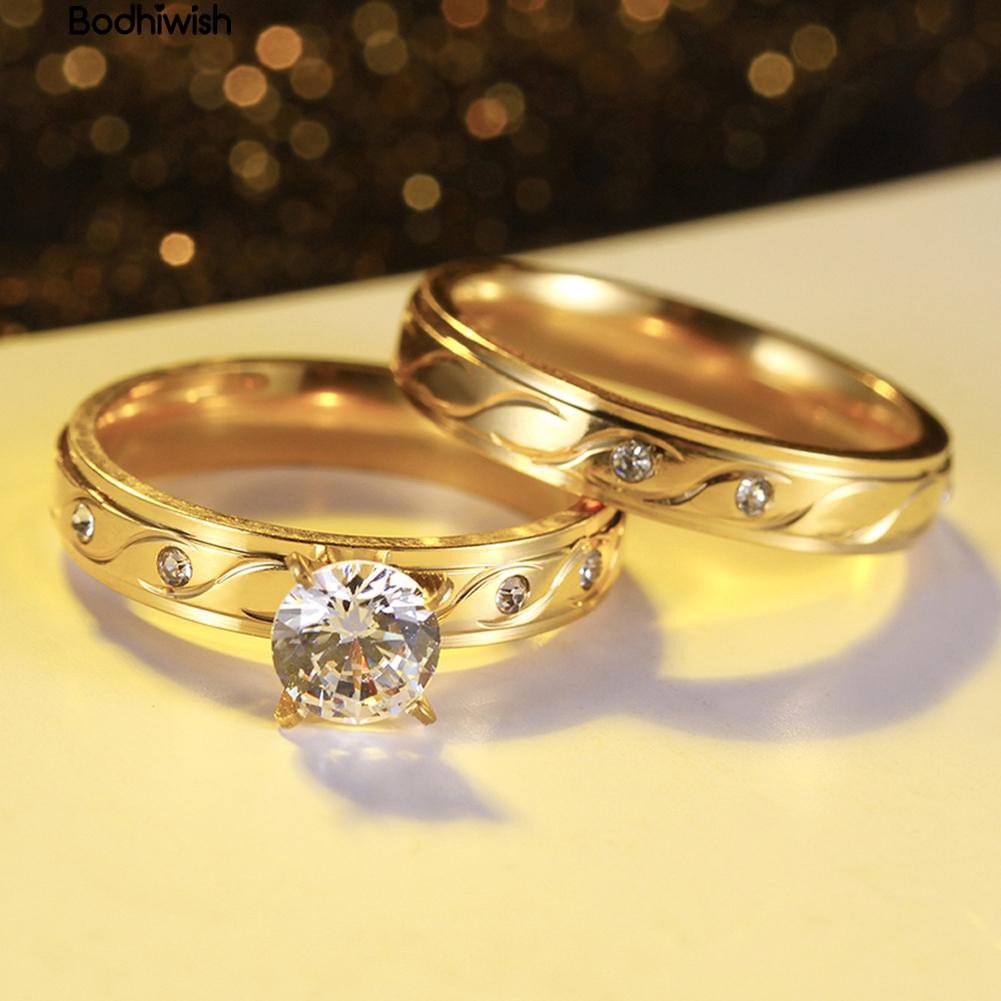 Nhẫn Cưới Mạ Vàng Đính Đá Zircon