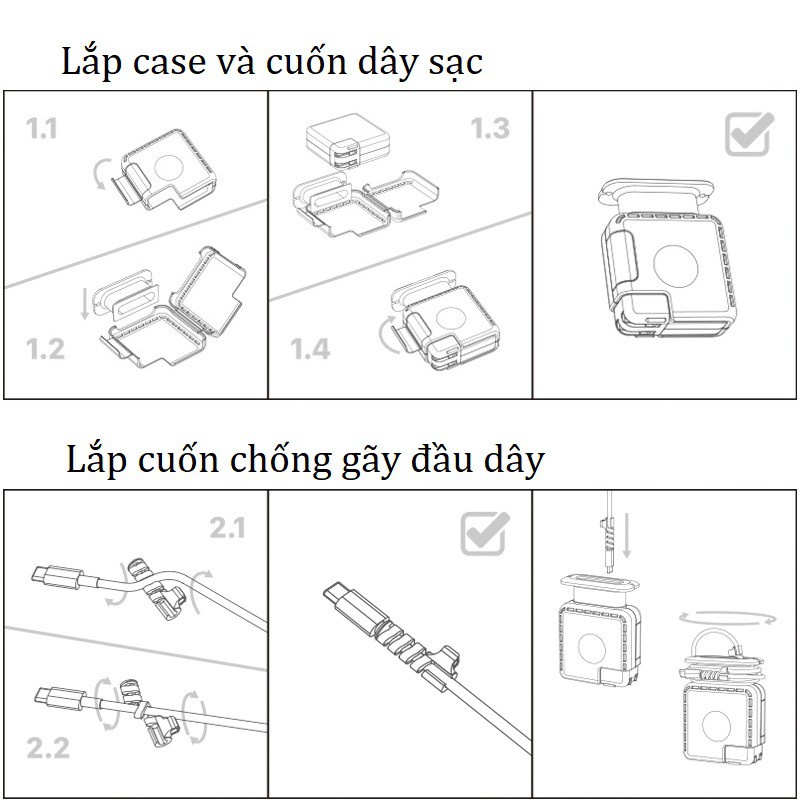 Case , Ốp bảo vệ sạc Macbook, đa năng 3 trong 1 kèm bộ cuốn bảo vệ chống đứt gãy đầu dây sạc