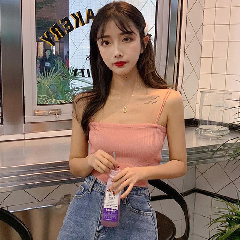 Áo hai dây sát nách dệt kim thiết kế màu trơn thanh lịch | BigBuy360 - bigbuy360.vn