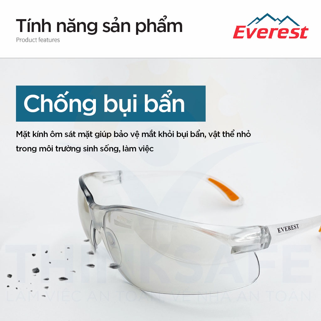 Kính chống bụi đi đường Thinksafe Everest, mắt kiếng đa năng, chống tia UV chính hãng, kiểu dáng ôm khuôn mặt - EV203