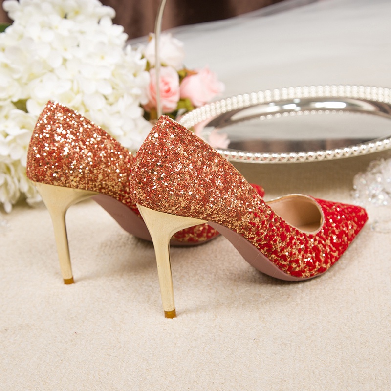 Giày Cao Gót Mũi Nhọn Đính Đá Pha Lê Màu Sắc Gradient Phong Cách Trung Hoa Cho Nữ