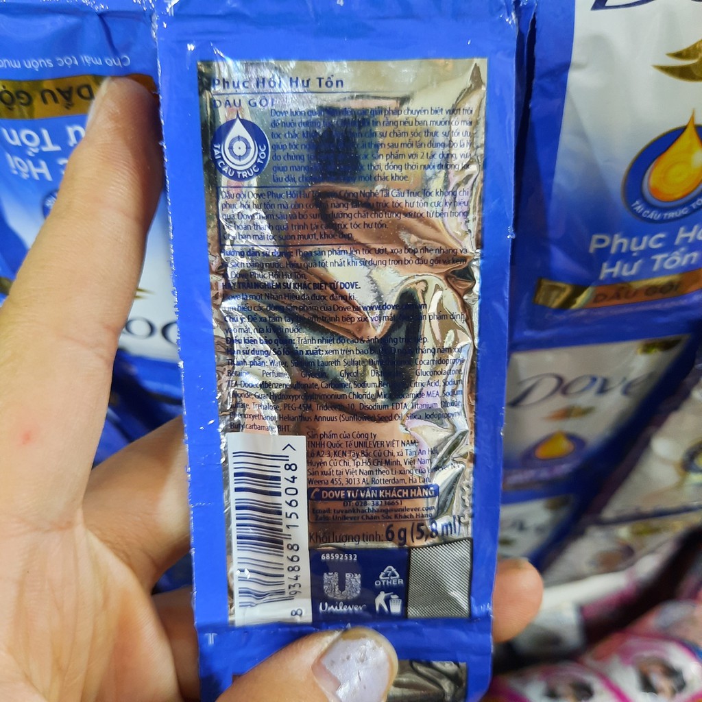Dầu gội Dove phục hồi tóc hư tổn dây 10 gói