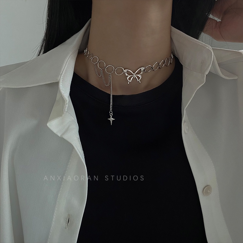 Vòng cổ Mặt Hình Bướm Rỗng Đơn Giản Thời Trang Đường Phố Cá Tính