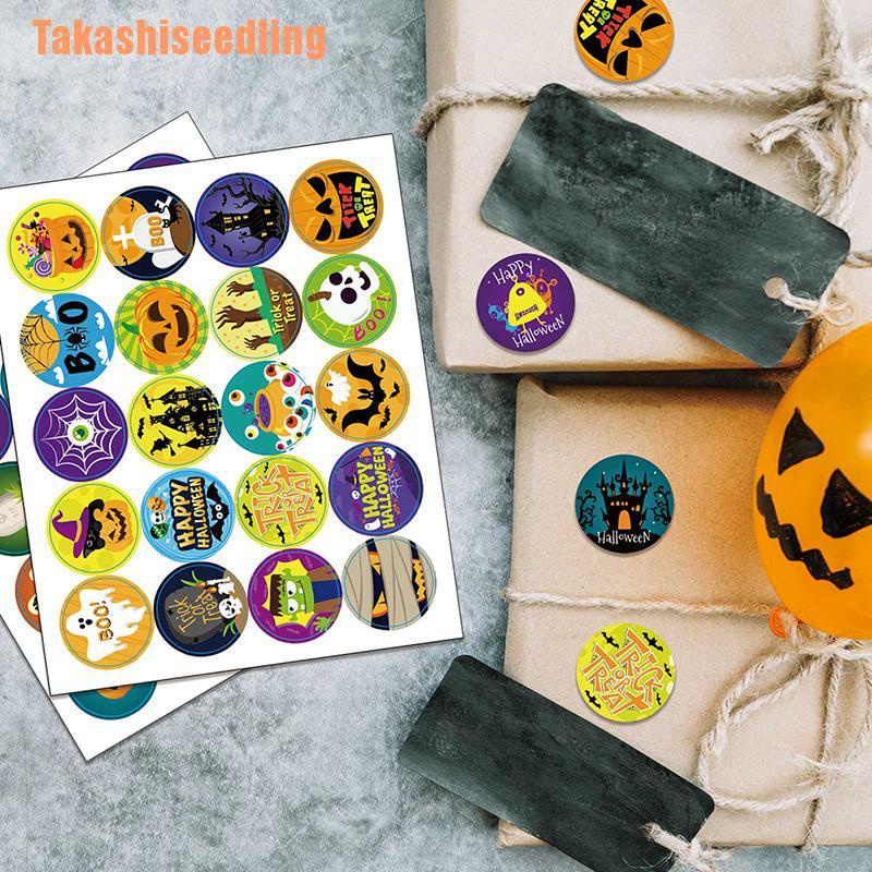 Set 120 Nhãn Dán Trang Trí Túi Bánh Hình Bí Ngô Halloween