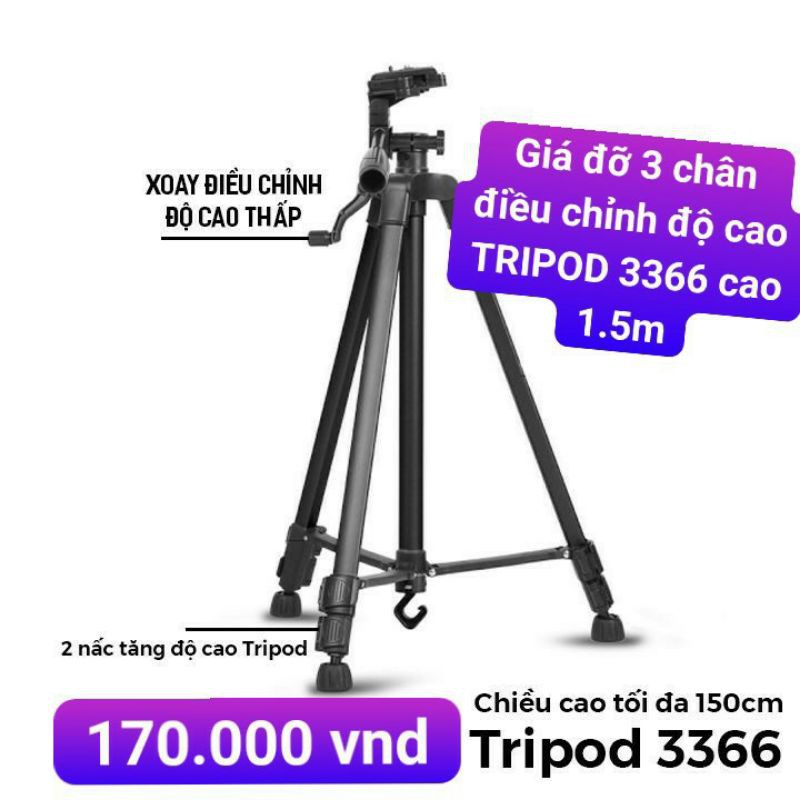 Giá đỡ 3 chân điều chỉnh độ cao TRIPOD 3366 cao 1.5m