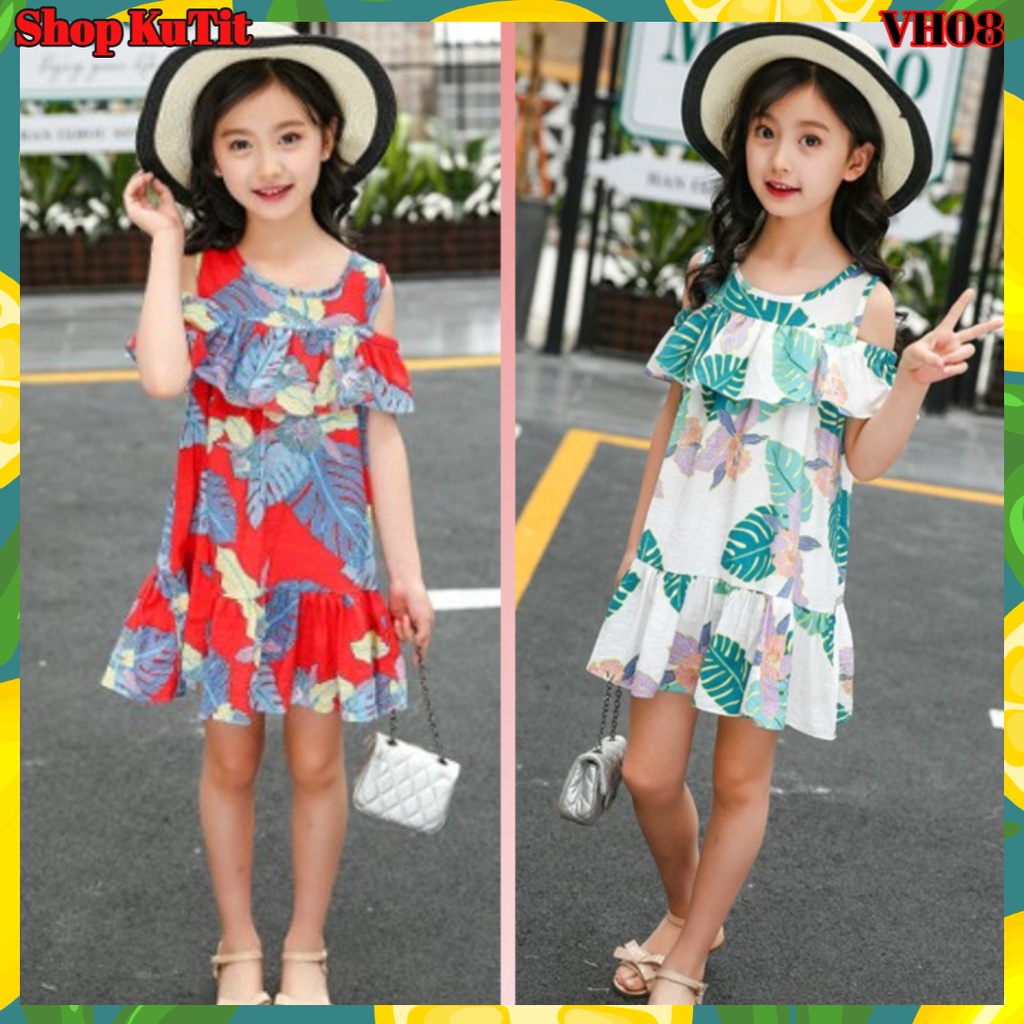 Váy bé gái size đại Váy  thô tơ lụa siêu mềm mát dành cho bé gái 3 tuổi -10 tuổi họa tiết hoa to VH08