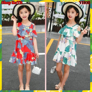 Váy bé gái size đại Váy  thô tơ lụa siêu mềm mát dành cho bé gái 3 tuổi -10 tuổi họa tiết hoa to VH08