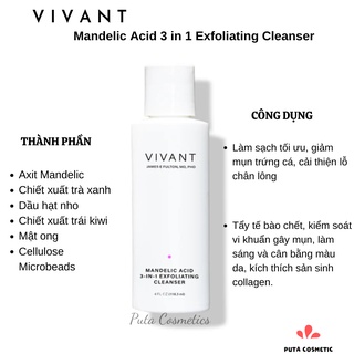 Sữa rửa mặt tẩy da chết Vivant Mandelic Acid 3-in-1 Exfoliating Cleanser