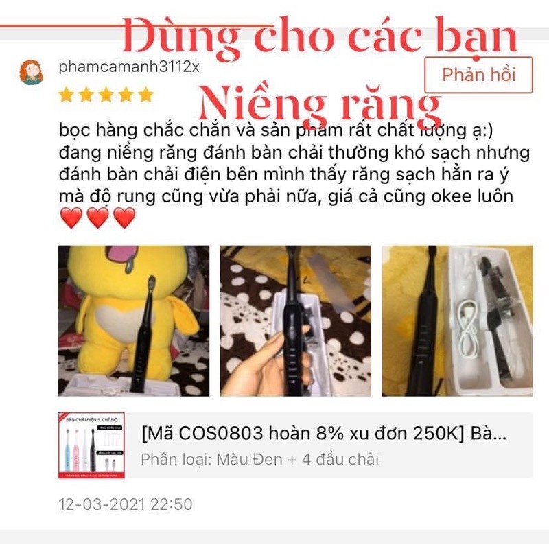 Bàn chải điện tự động đánh răng 5 chế độ hàng nội địa Trung cao cấp