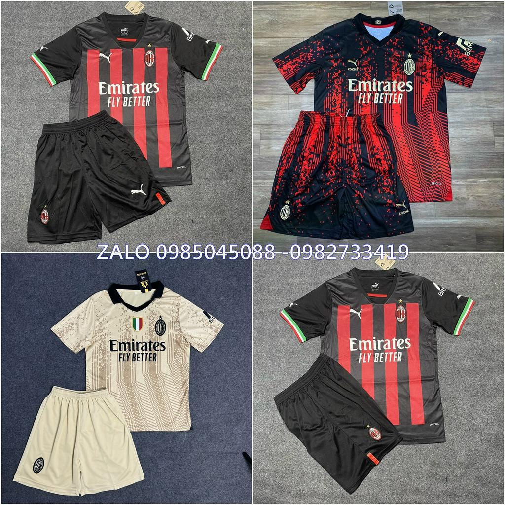 ÁO QUẦN BÓNG ĐÁ TRẺ EM CÂU LẠC BỘ AC MILAN-VẢI MÈ-GAI THÁI CAO CẤP