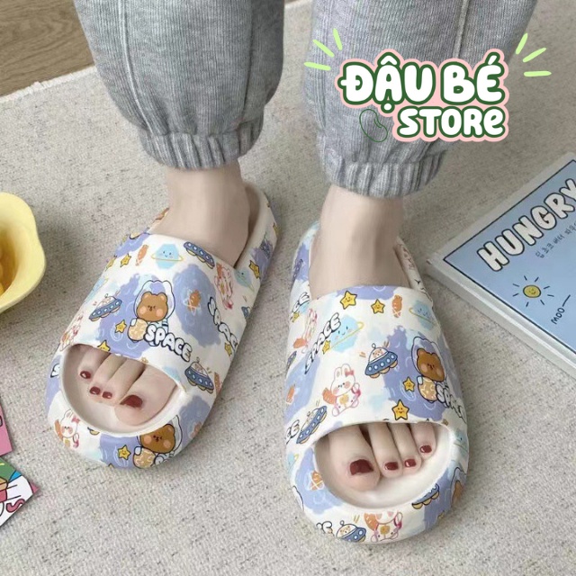 Dép Đế Bánh Mì Ulzzang Hoạt Hình Siêu Xinh Cho Nữ - Dép Quai Ngang Phối Màu Siêu Êm Chống Trơn Trượt - Daube - D026