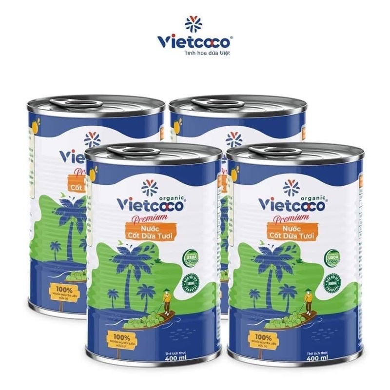 NƯỚC CỐT DỪA HỮU CƠ VIETCOCO LON 400ML - ĐỘ BÉO 22%
