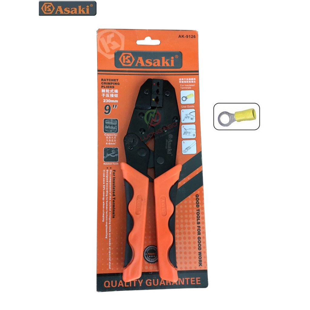 Kìm bấm cos chỉa bọc nhựa Asaki AK-9126 0.5 ~ 6mm2 - Kềm bấm cốt chỉa bọc nhựa (Kìm bấm đầu Asaki)