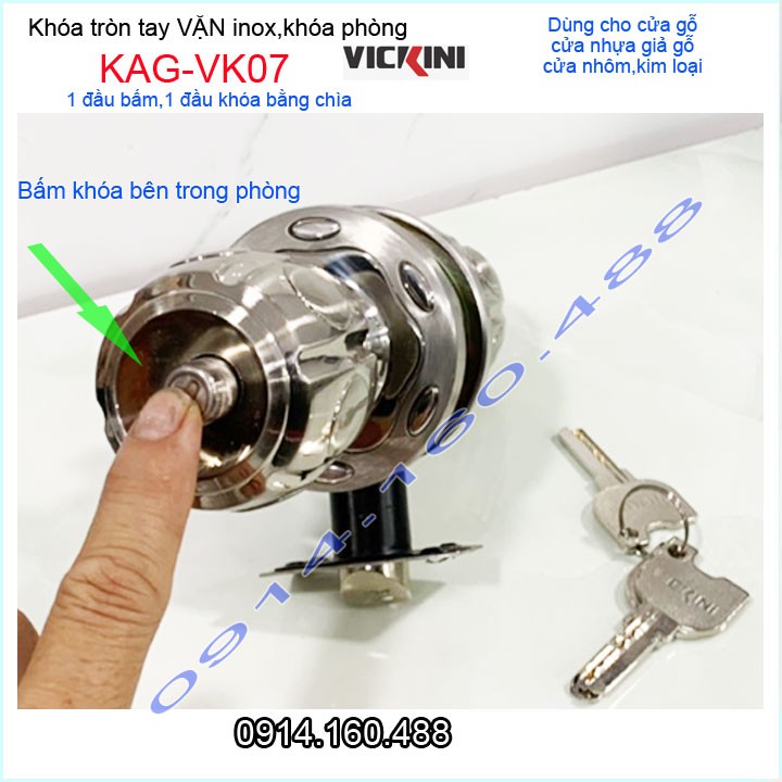 Khóa cửa Vickini KAG-VK07, khóa tay nắm tròn 1 đầu vặn 1 đầu chìa thiết kế đẹp sử dụng tốt