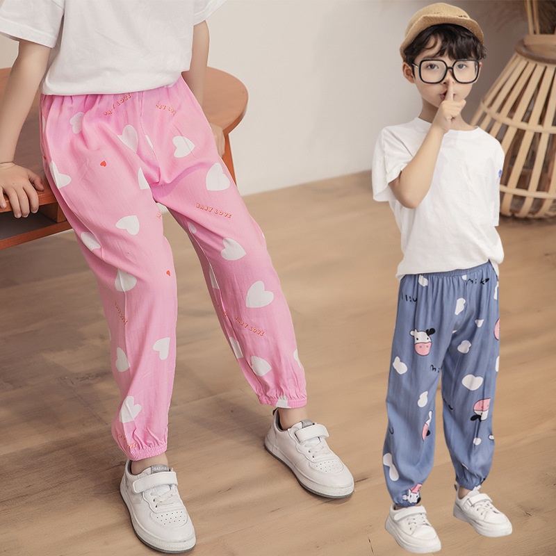 [ZY] Quần Ngủ Cotton Dài Tới Mắt Cá Chân Thoáng Khí Chống Muỗi In Họa Tiết Hoạt Hình 90-160cm Cho Bé