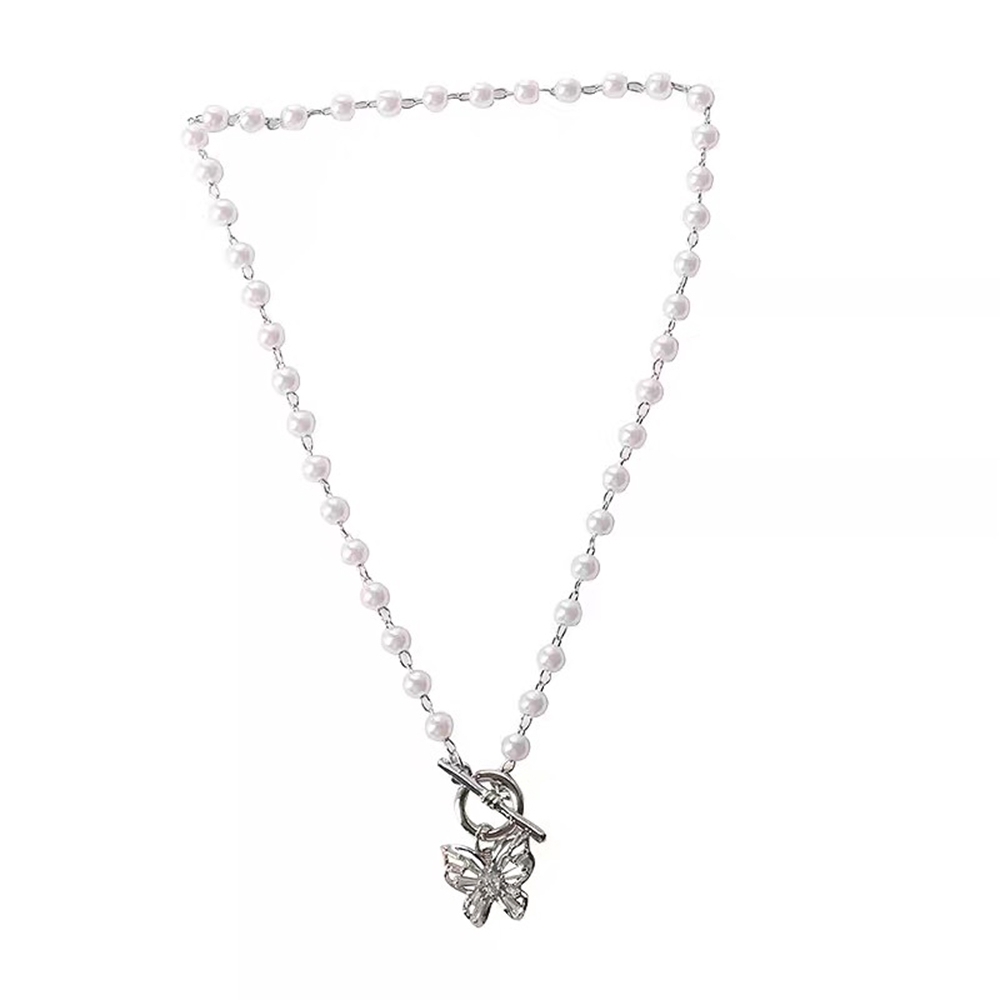 Dây Chuyền Hợp Kim Hình Bướm Đính Ngọc Trai Giả Xinh Xắn Retro