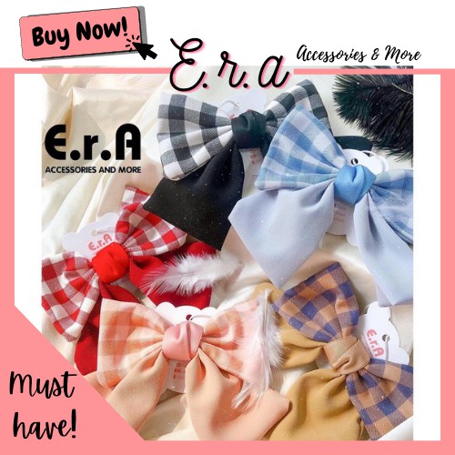 Kẹp Nơ Thiết Kế Era - Caro Phối Màu Và Voan (mã 3) (chọn mẫu qua tin nhắn)