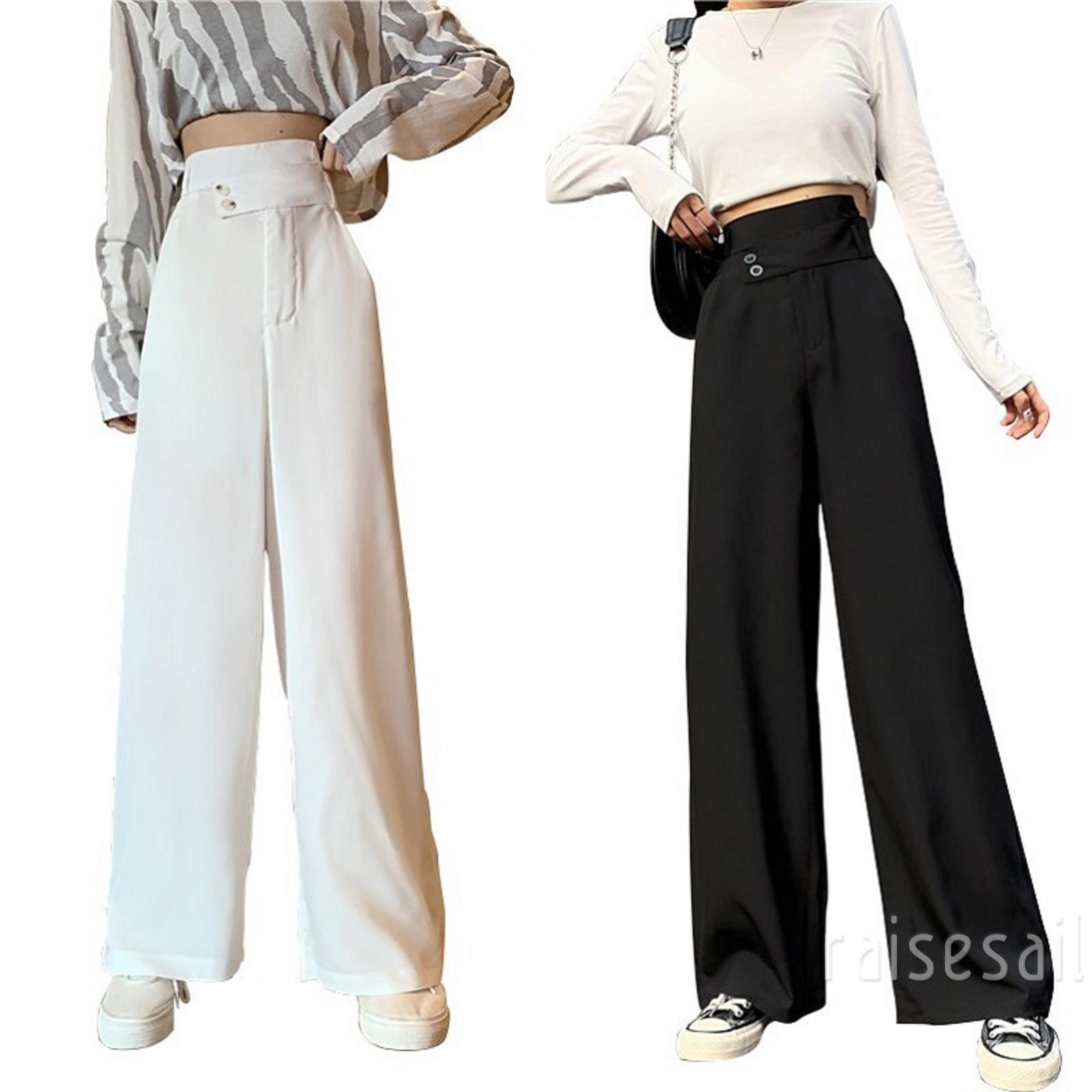 Rs quần ống rộng Lưng Cao Màu Trơn Phối Túi Thời Trang Cho Nữ | BigBuy360 - bigbuy360.vn