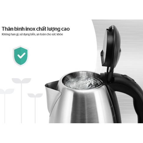 Ấm siêu tốc, Ấm siêu tốc Sunhouse inox 2 lớp 1.8L SHD1182 sôi nhanh, an toàn, tự động ngắt khi nước sôi.