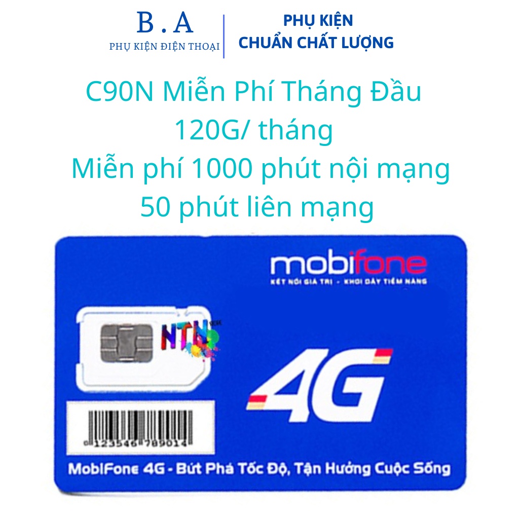 Sim 4g mobifone C90n giá rẻ tặng 120G 1000 phút nội mạng,50 phút liên mạng,gia hạn 90k 1 tháng