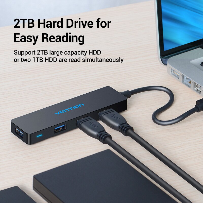 Thiết bị Hub VENTION chia 4 cổng USB 3.0 siêu mỏng cho máy tính xách tay/PC