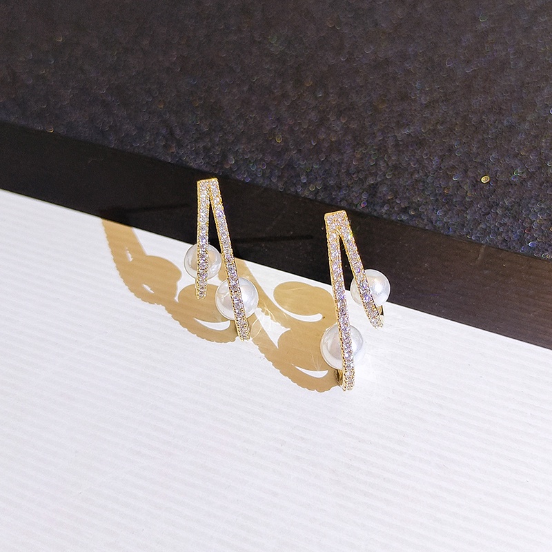 Bông tai JIUDUOLAN đính ngọc trai và đá zircon mạ vàng 18K phong cách thời trang Hàn Quốc