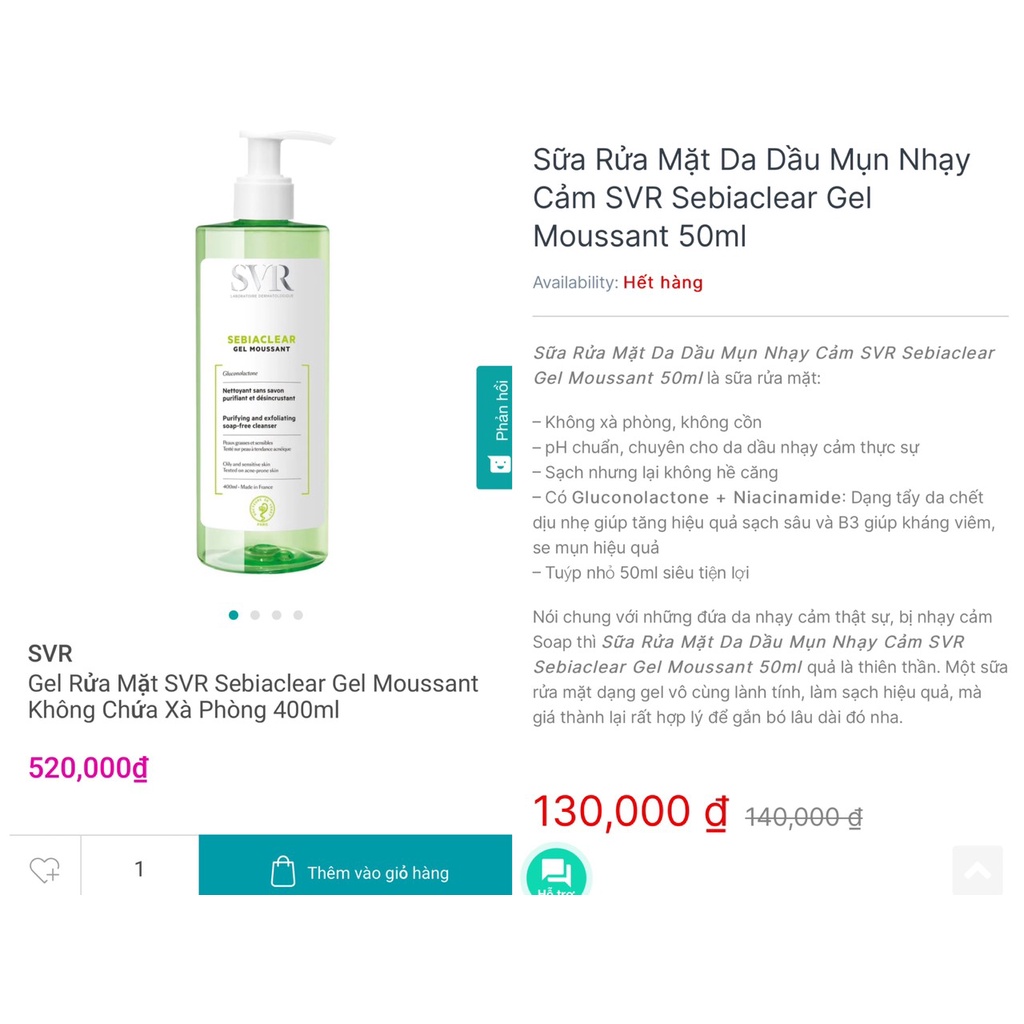 🚫[ĐỌC KỸ MÔ TẢ]🚫 Sữa Rửa Mặt Da Dầu Mụn Nhạy Cảm SVR Sebiaclear Gel Moussant (Pháp) | BigBuy360 - bigbuy360.vn